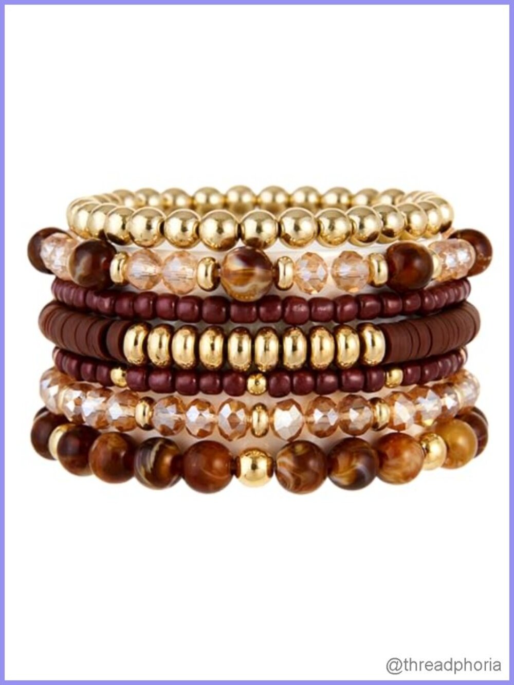 Boho Multilayer Beaded Bracelets Set Women Stackable Stretch Vintage Gold Brown